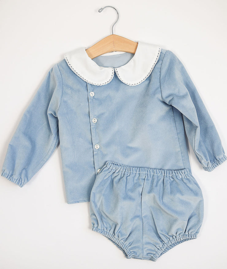 Bennett Top in Blue Velveteen, SIZE 2T