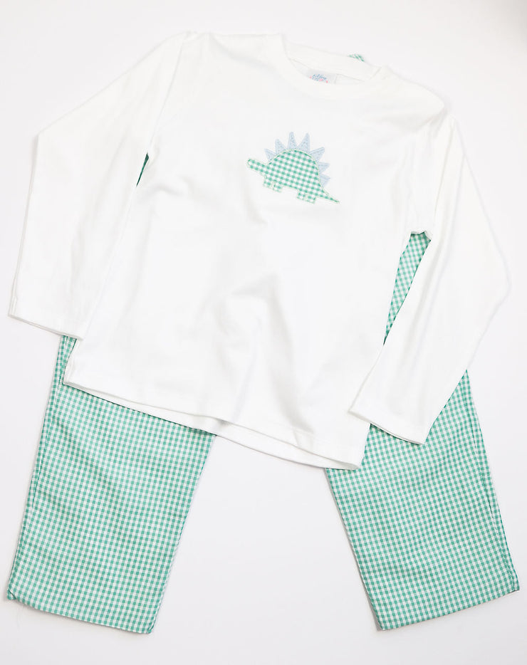 Boy Pima Tee in White with Dinosaur Applique, SIZE 6