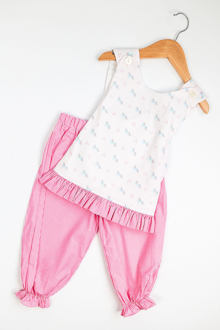 Girl Bloomer Pant in Hot Pink Gingham, SIZE 18M