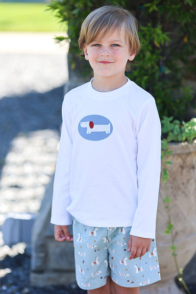 Boy Pima Tee in White with Boxie Applique, SIZE 6