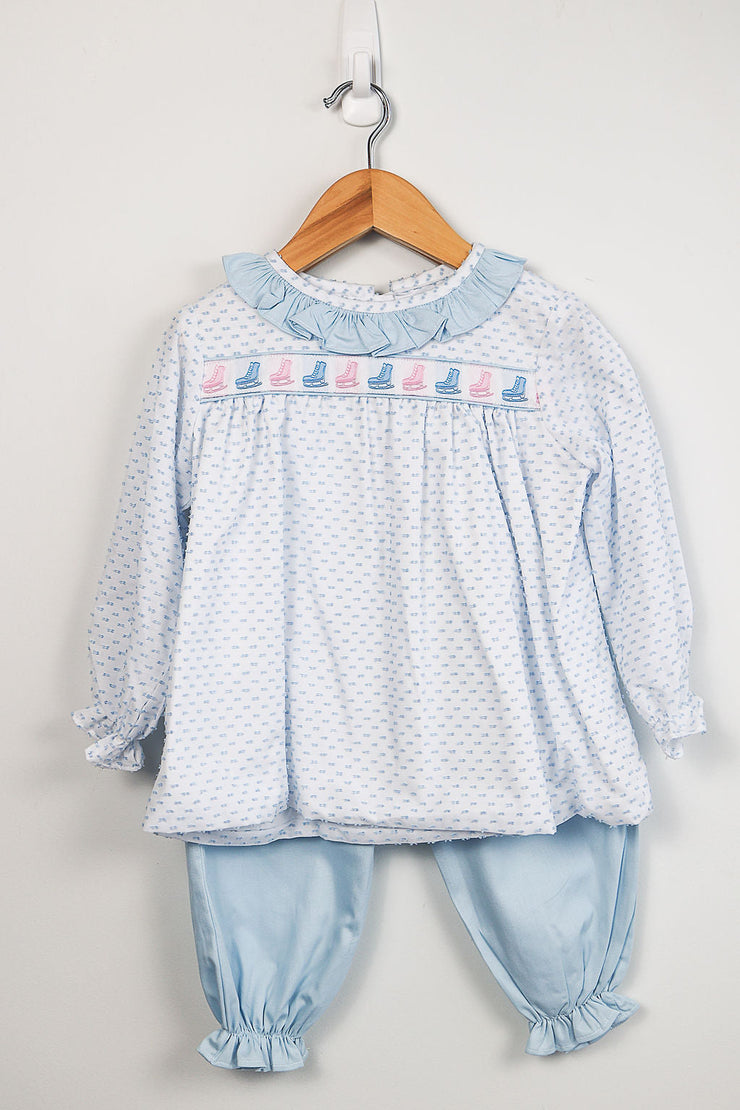 Samantha Ribbon Top in Blue Swiss Dot, LINED, SIZE 4T