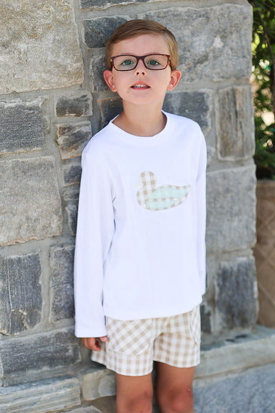 Boy Pima Tee in White with Mallard Applique, SIZE 5